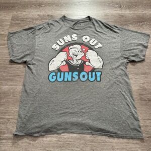 Popeye Shirt Adult 2XL Gray Graphic Print Suns Out Guns Out Tee Casual Adult